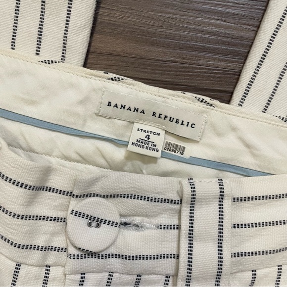 Banana Republic White & Navy Striped Cuffed Trousers/Dress Pants - Picture 5 of 8